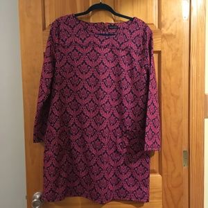 Mod Style 3/4 Sleeve Blue and Pink Mini Dress, XL